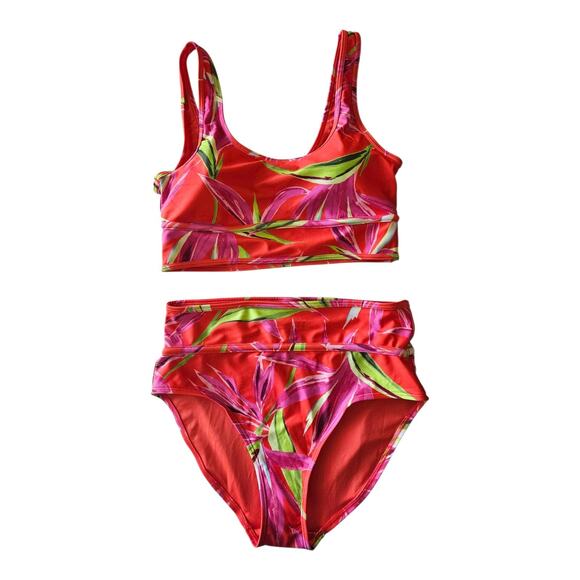 OLD NAVY Women’s S Bathing Suit 2 Piece Tropical Floral High Waisted - Picture 1 of 8